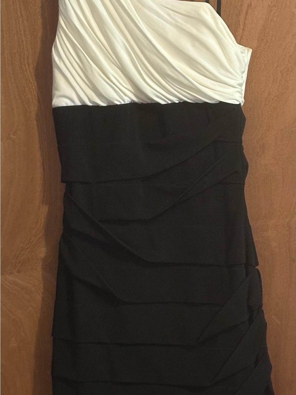 One-Shoulder Two-Tone Cocktail Dress in Cream and Black